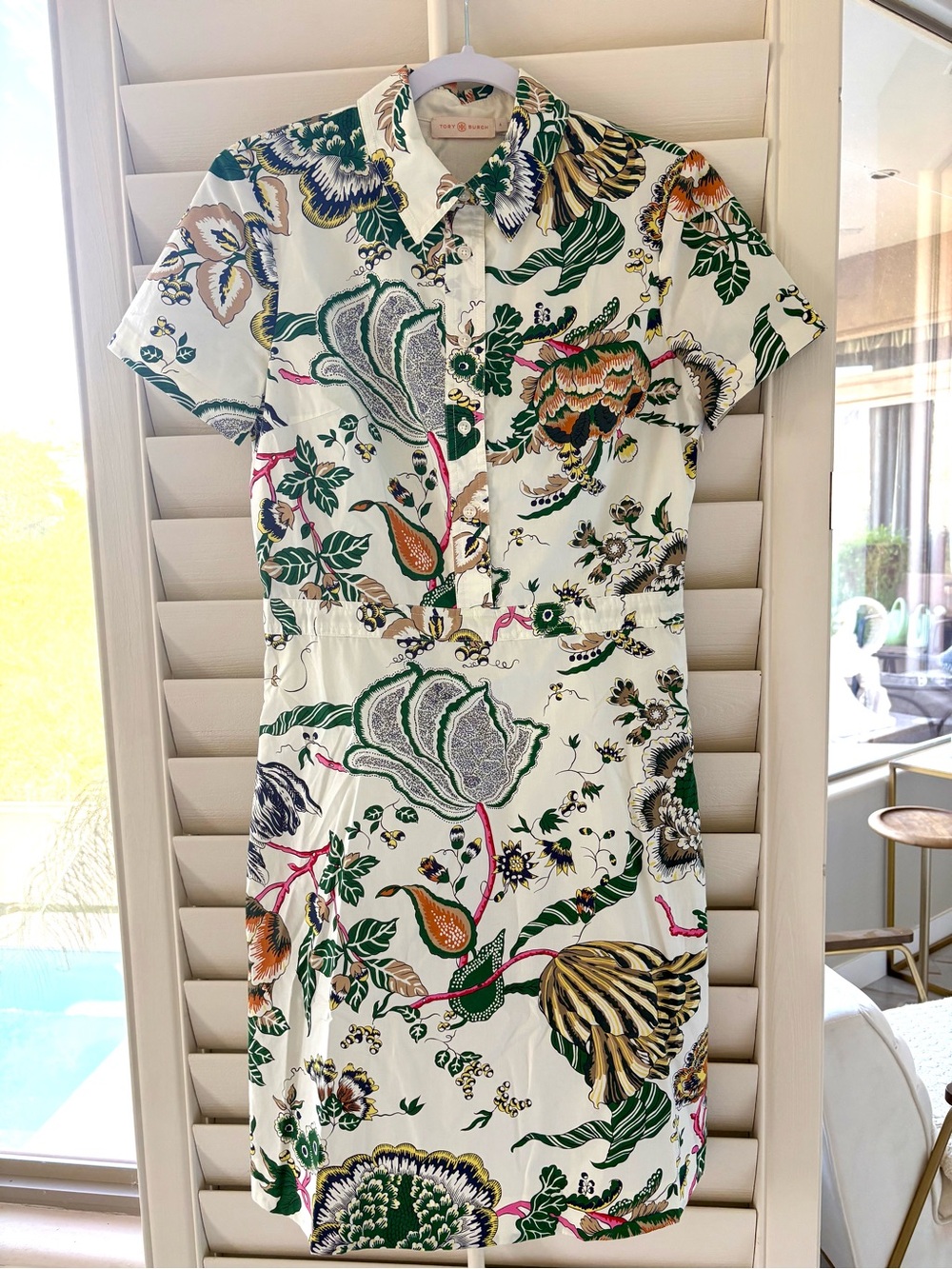 NEW Tory Burch Happy Times Port Shirt MIDI Dress Sz4 Retails $348 Floral Green - Picture 2 of 8